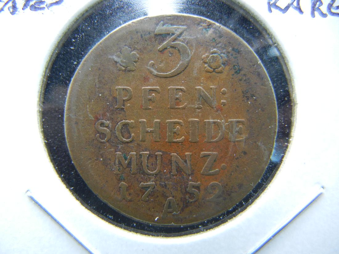 1752 German States 3 Pfennig.  Rare. (1 of 3)