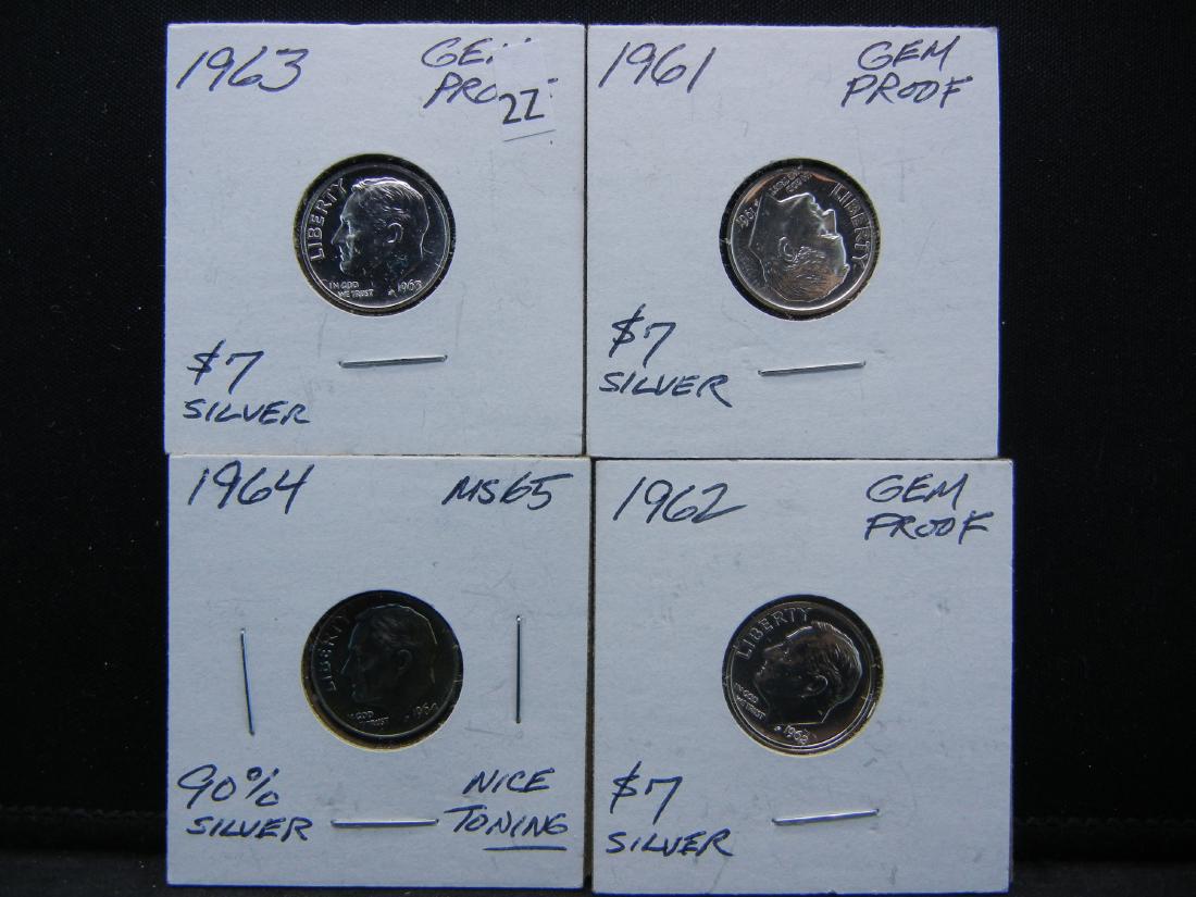 (4) 90% Silver Roosevelt Dimes. 1960's ! (1 of 5)