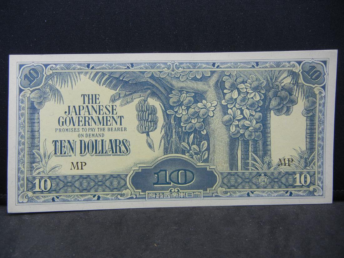 World War II Japanese 10 Dollars Malaya Note.: World War II Japanese 10 Dollars Malaya Note.