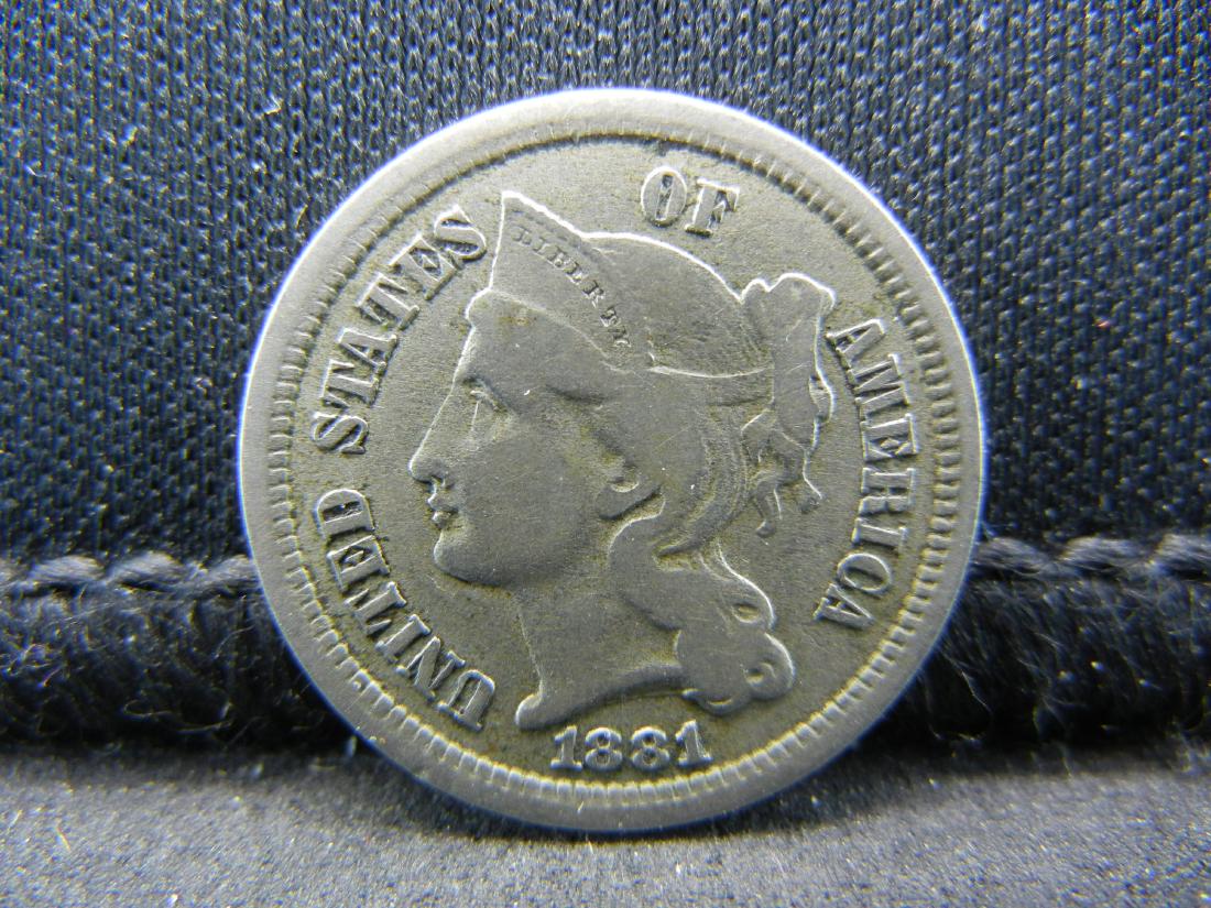 1881 Three Cent Nickel, Very Fine+ Condition. (1 of 2)