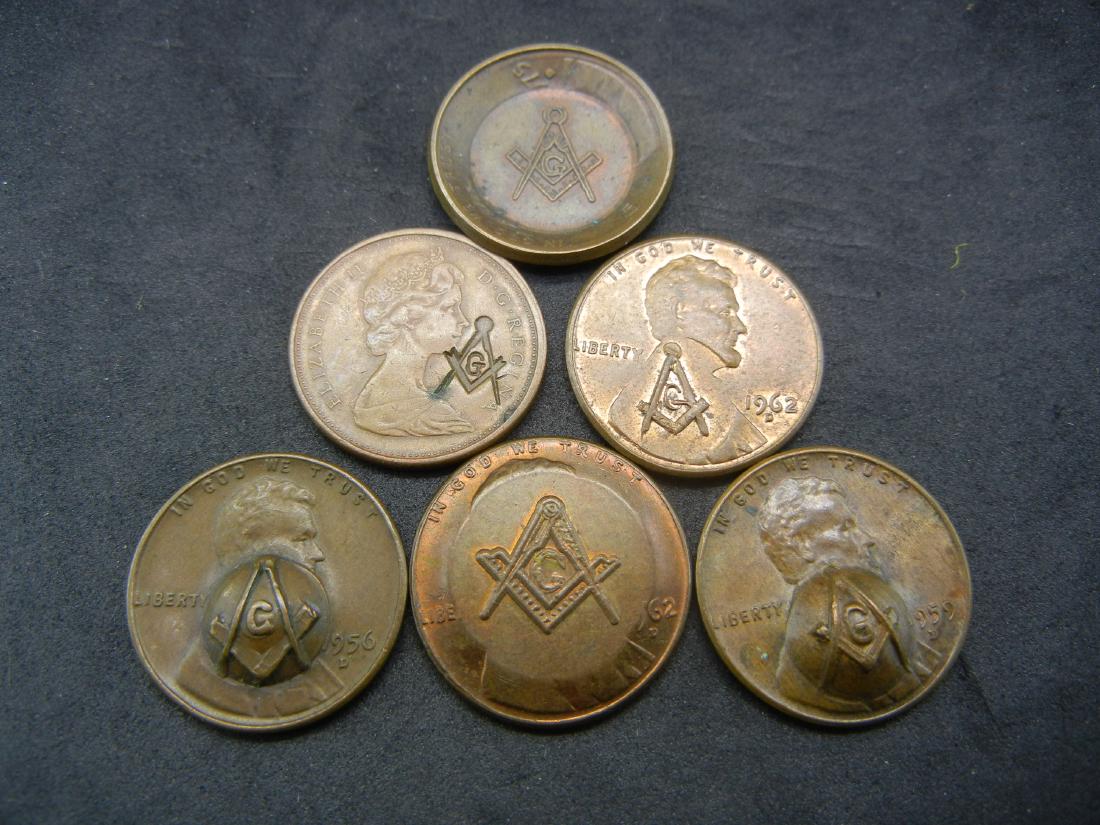 Group of 6 Different Mason Tokens.: Group of 6 Different Mason Tokens.
