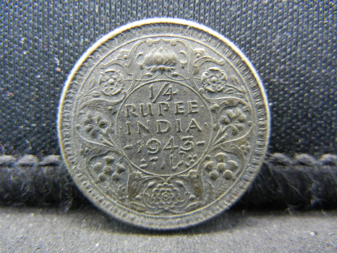 1943 India 1/4 Rupee 50% Silver Coin, Weighs 0.10 Troy (1 of 2)