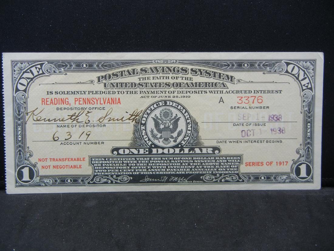 1938 Postal Savings Bond.  Rare. (1 of 3)