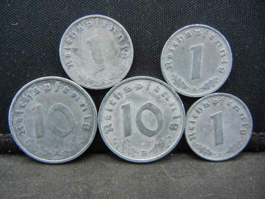(5) GERMAN WWII COINS (1940A/10R, 1943E/1R, 1944E/10R, (1 of 1)