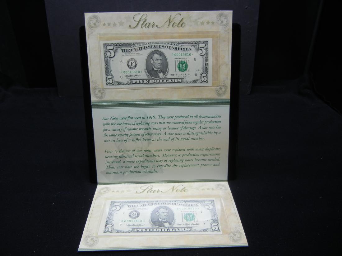 (2) 1995 $5 Star Notes.   Both have the same serial #. (1 of 5)