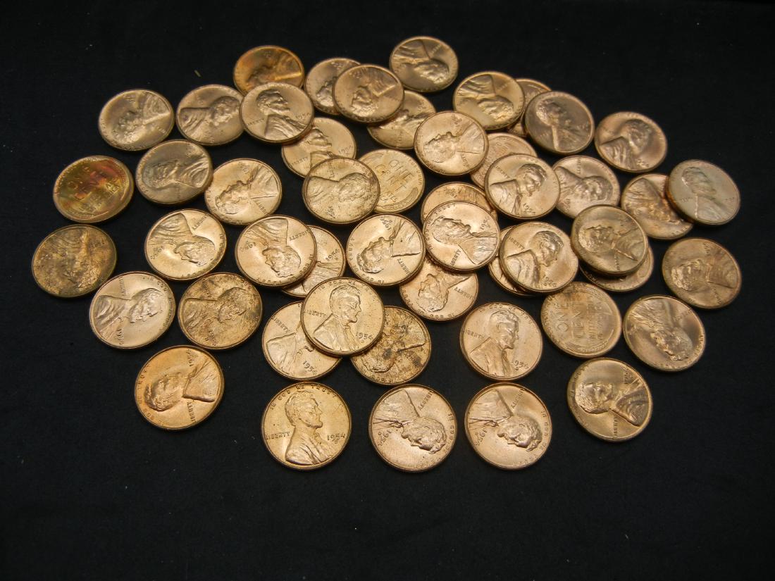 1954-D Lincoln Cent Original Roll GEM Red BU—50 coins. (1 of 4)