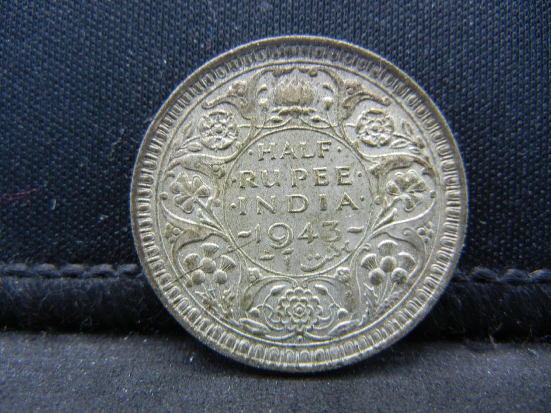 1943 India Half Rupee 50% Silver Coin, Weighs 0.19 Troy (1 of 2)
