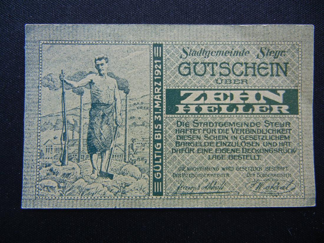 1921 Austria 10 Heller, Town of Steyr.: 1921 Austria 10 Heller, Town of Steyr.