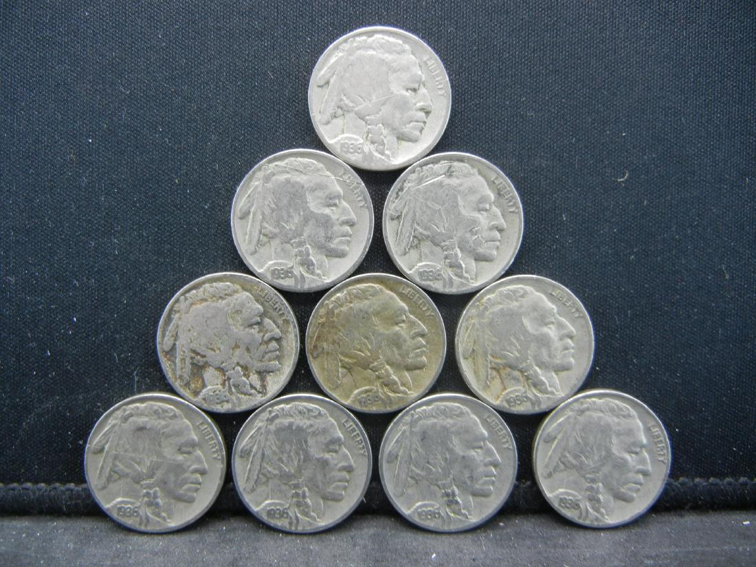 (10) 1936 BUFFALO NICKELS, NICE GRADES, BOLD DATES! (1 of 2)