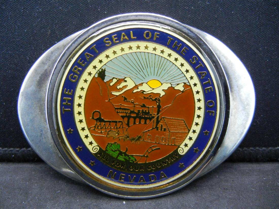 VINTAGE "NEVADA STATE BELT BUCKLE" .999 SILVER PLATED (1 of 3)