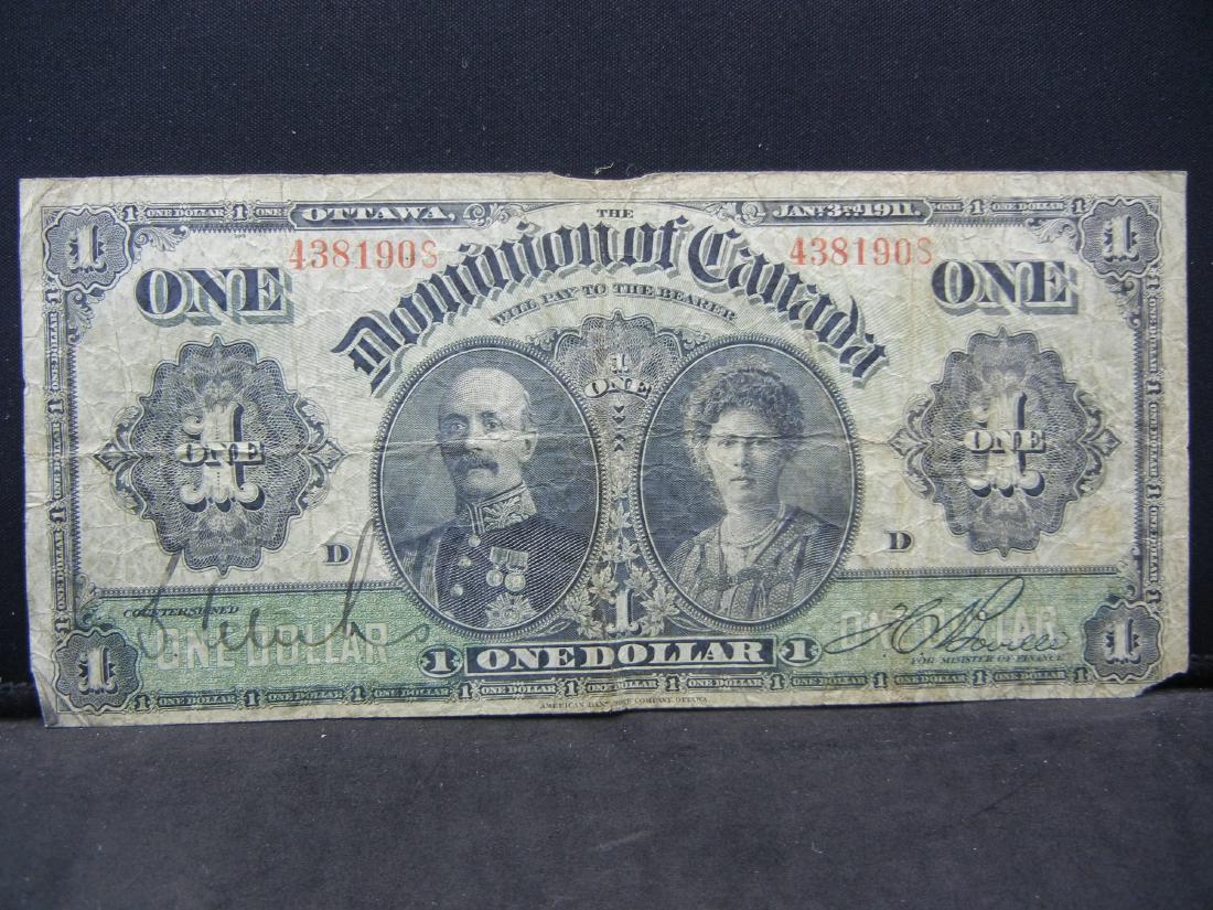 1911 Large Canada $1 DC-18D.   VG-F.  Very Scarce. (1 of 2)