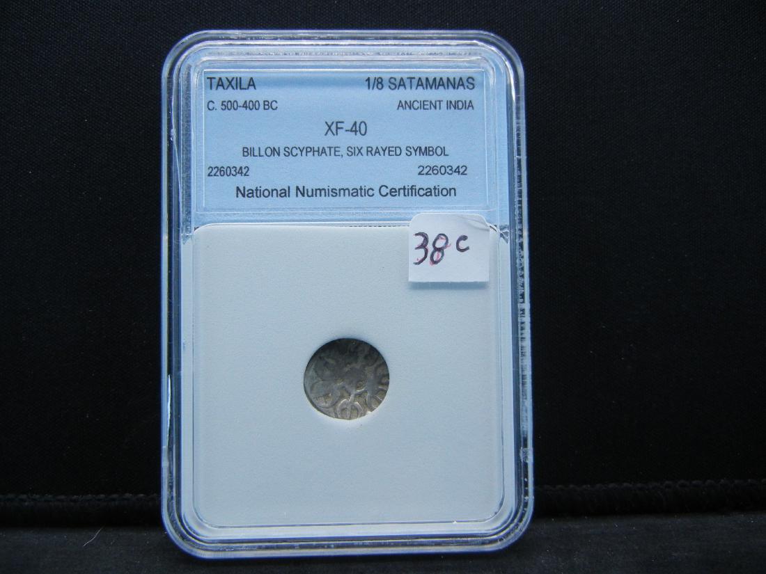 500-400 BC SILVER ANCIENT INDIA (TAXILA-1/8 SATAMANAS), (1 of 4)