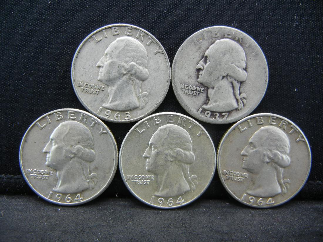 Lot of 5 90% Silver Washington Quarters (1 of 2)