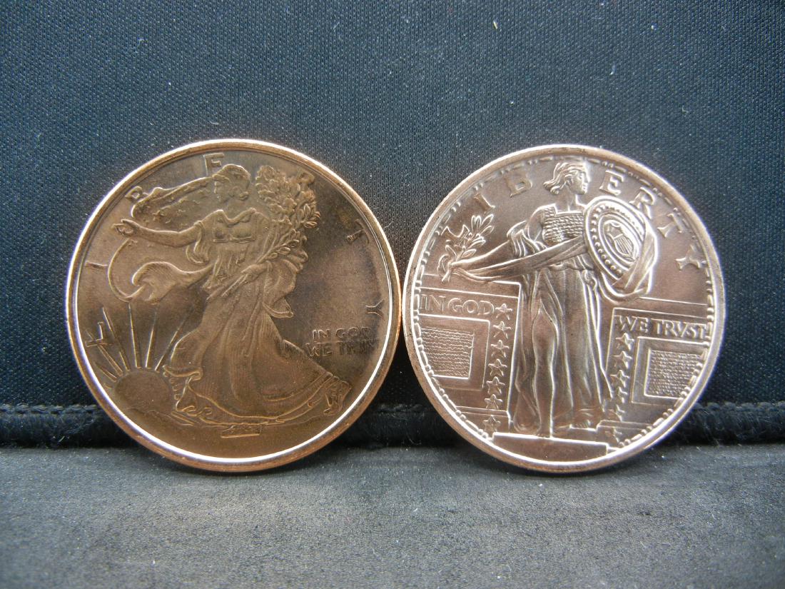 (2) .999 1 OZ COPPER ROUNDS (LIBERTY/STANDING LIBERTY), (1 of 2)