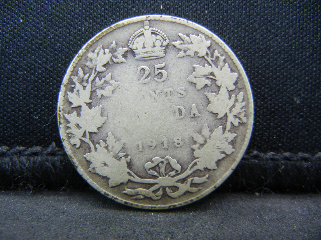 1918 Canada Sterling (92.5%) Silver Quarter.  Coin (1 of 2)
