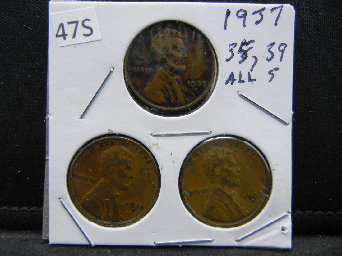1935, 37, 39 Lincoln Wheat Cents. All S Mint (1 of 2)