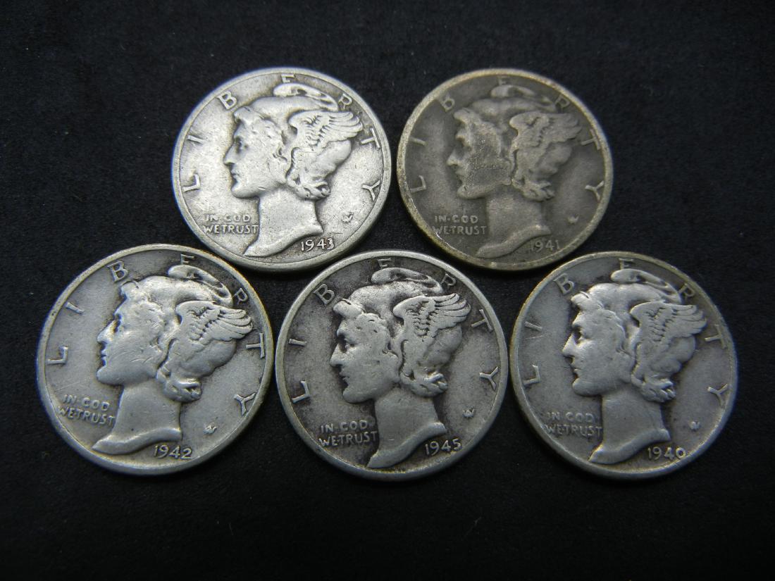 Lot of 5 Silver Mercury Dimes (1 of 2)