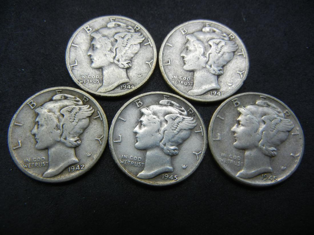 Lot of 5 Silver Mercury Dimes (1 of 2)