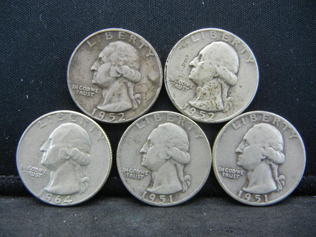 (5) 90% Silver Washington Quarters (1 of 2)