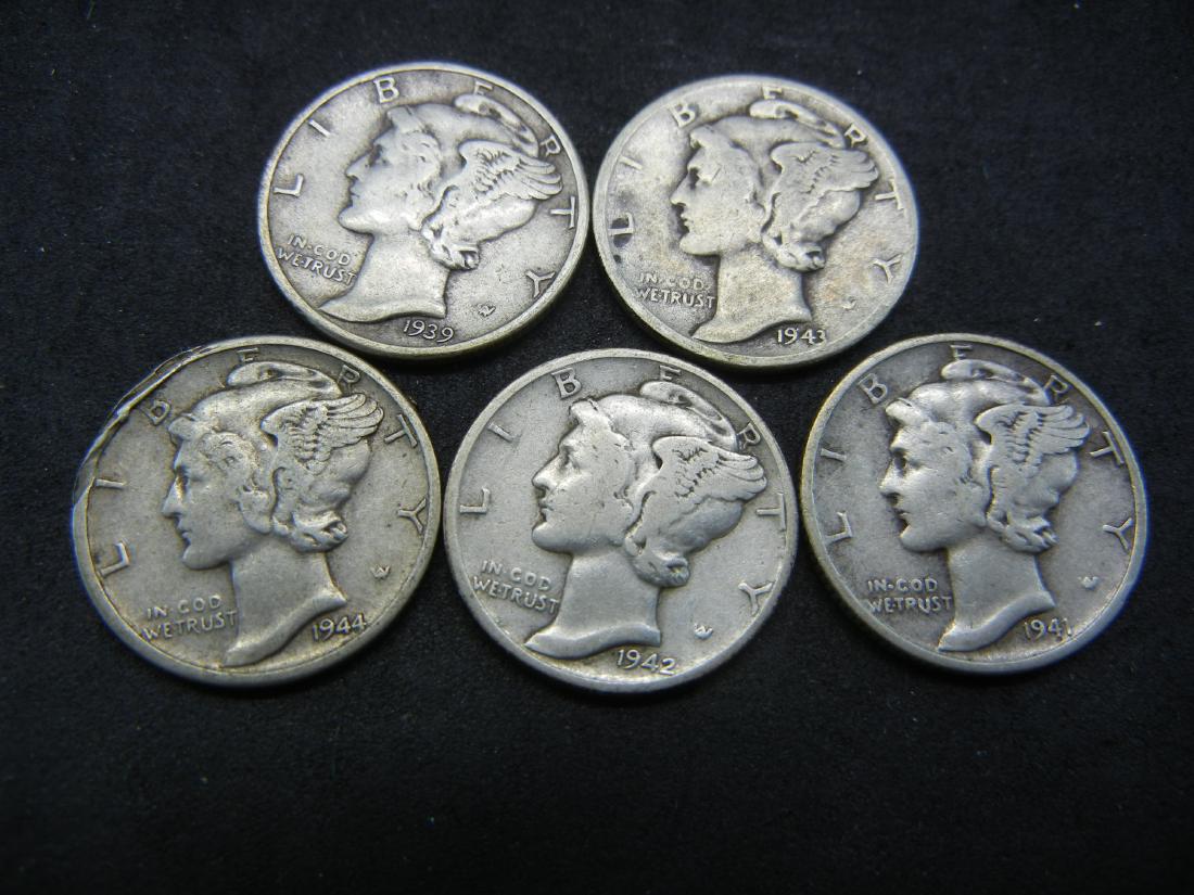 (5) 90% Silver Mercury Dimes (1 of 2)