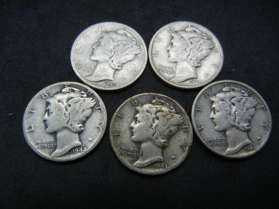 (5) 90% Silver Mercury Dimes (1 of 2)