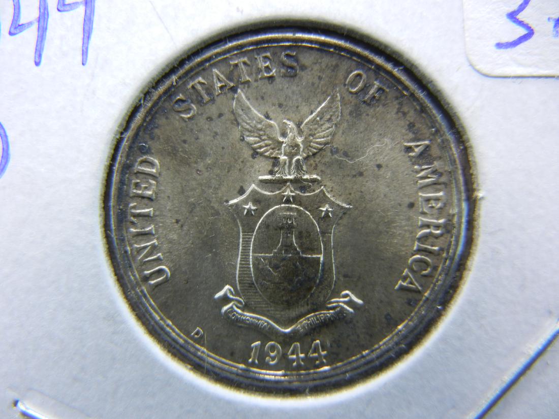 1944-D US Philippines Silver 20 Centavos.   Brilliant (1 of 3)