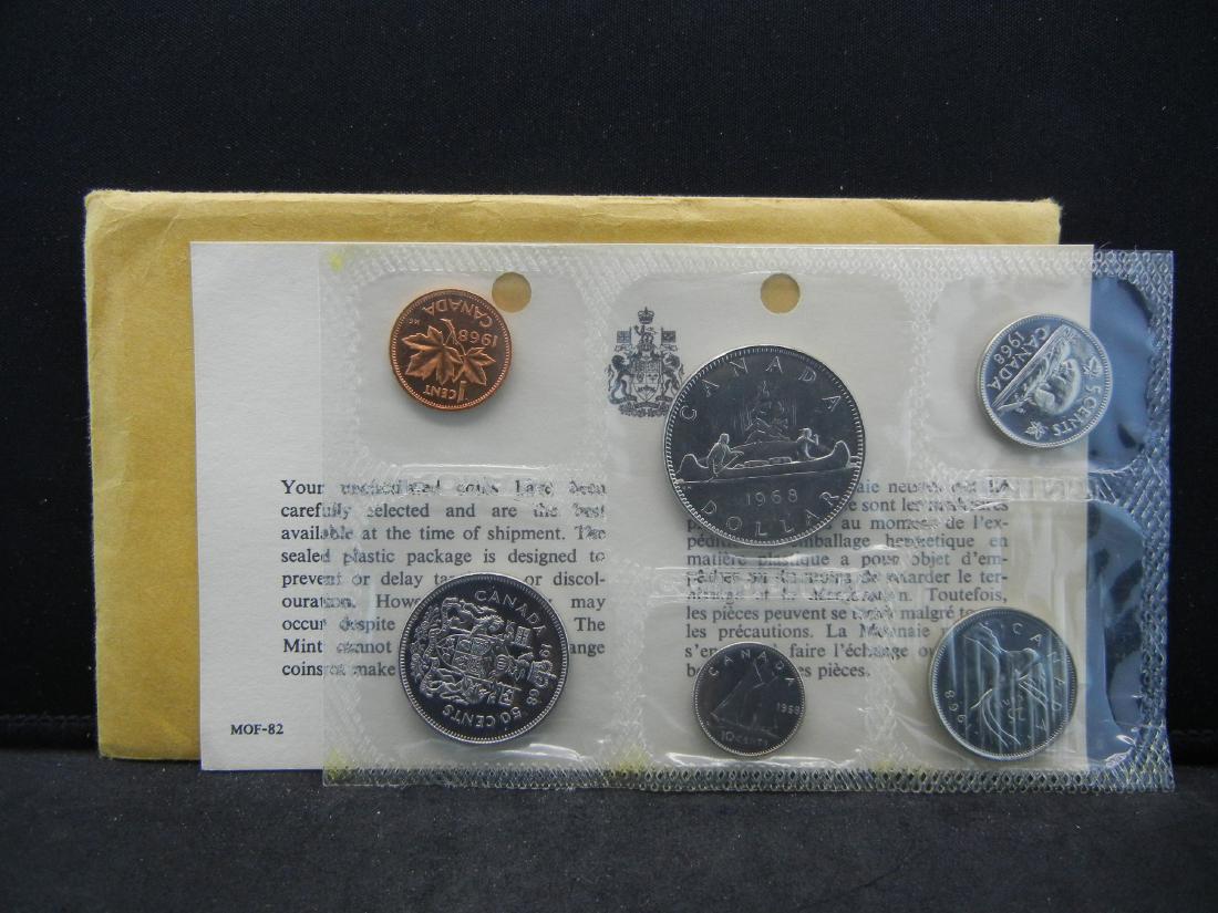 1968 Canada Mint Set.  Six coins, cent through dollar. (1 of 3)