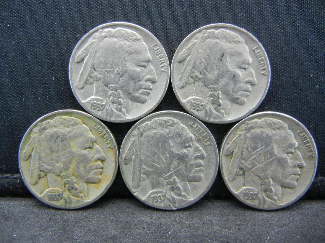 (5) 1937 BUFFALO NICKELS, NICE GRADES, BOLD DATES! (1 of 2)