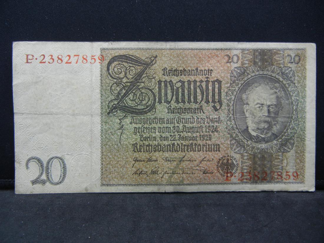 1924 GERMAN/BERLIN 20 REICHSMARK NOTE, CRISP, 95 YRS (1 of 3)