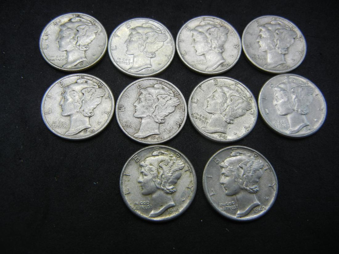 Lot of 10 Mixed Date Mercury Dimes (1 of 2)