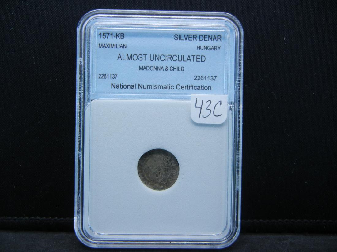 1571 KB HUNGARY (SILVER DENAR), NNC AU, EXTREMELY HARD: 1571 KB HUNGARY (SILVER DENAR), NNC AU, EXTREMELY HARD TO FIND IN THIS CONDITION, 448 YRS OLD!