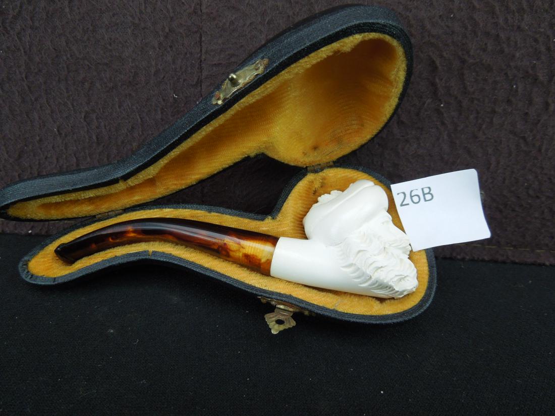 Meerschaum Carved Face  Tobacco Pipe w/Fitted Leather (1 of 4)