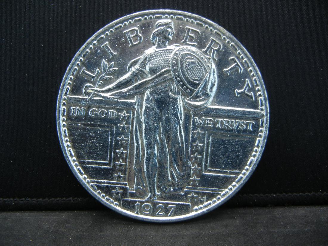 1927 LIBERTY, (HUGE, 3 INCHES FROM END TO END), PERFECT: 1927 LIBERTY, (HUGE, 3 INCHES FROM END TO END), PERFECT FOR A COASTER/HAS A RIDGE, INCREDIBLE GIFT FOR ANY COIN COLLECTOR, NOT LEGAL TENDER/NOVELTY, FEW MADE!