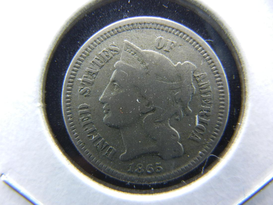 1865 Three Cent Nickel.  Very Fine. (1 of 3)