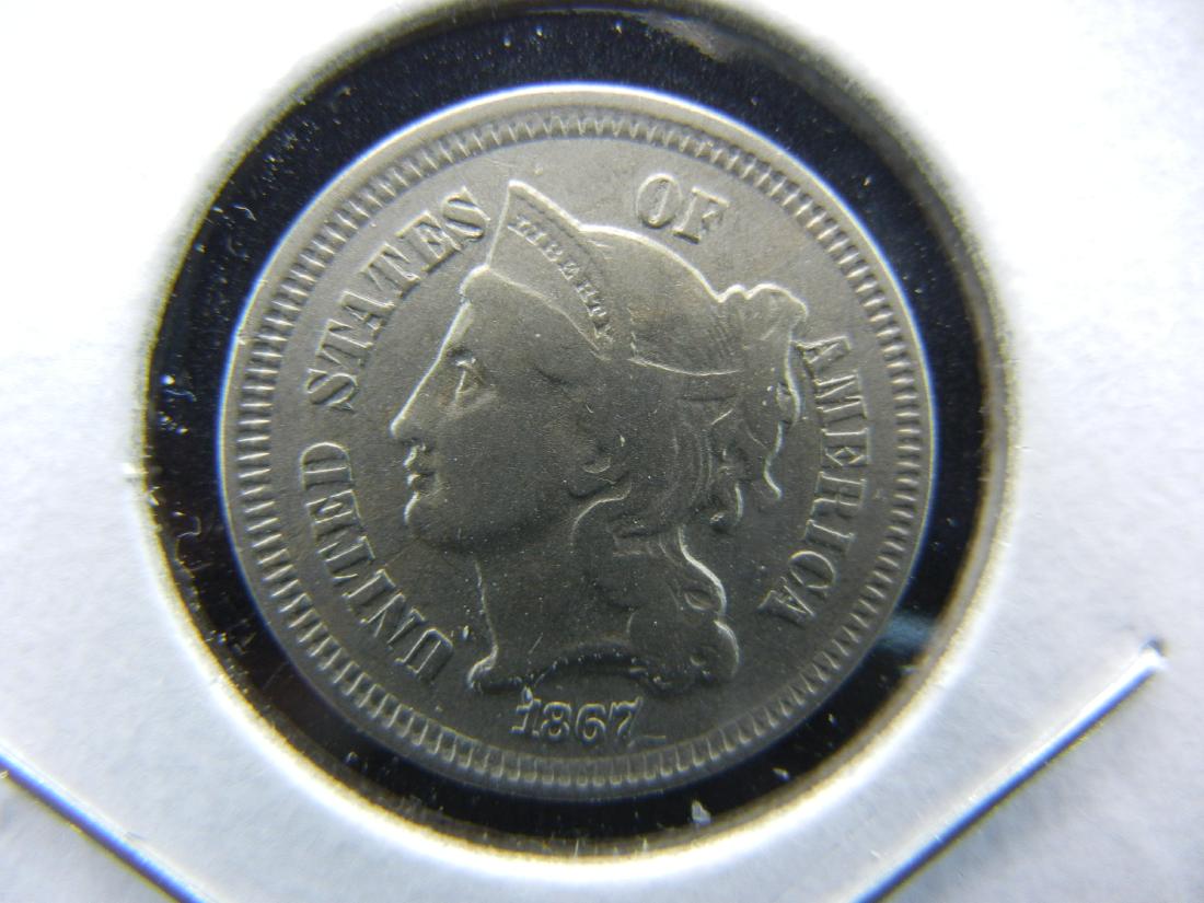 1867 Three Cent Nickel.  Nice Very Fine. (1 of 3)