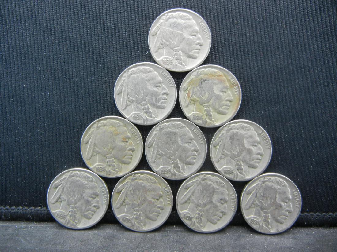 (10) 1936 BUFFALO NICKELS, NICE GRADES, BOLD DATES! (1 of 2)