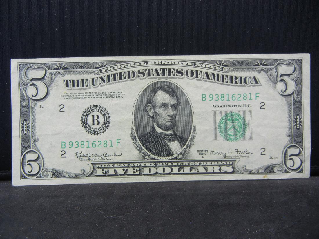 1950-E $5 US Federal Reserve Note (1 of 3)