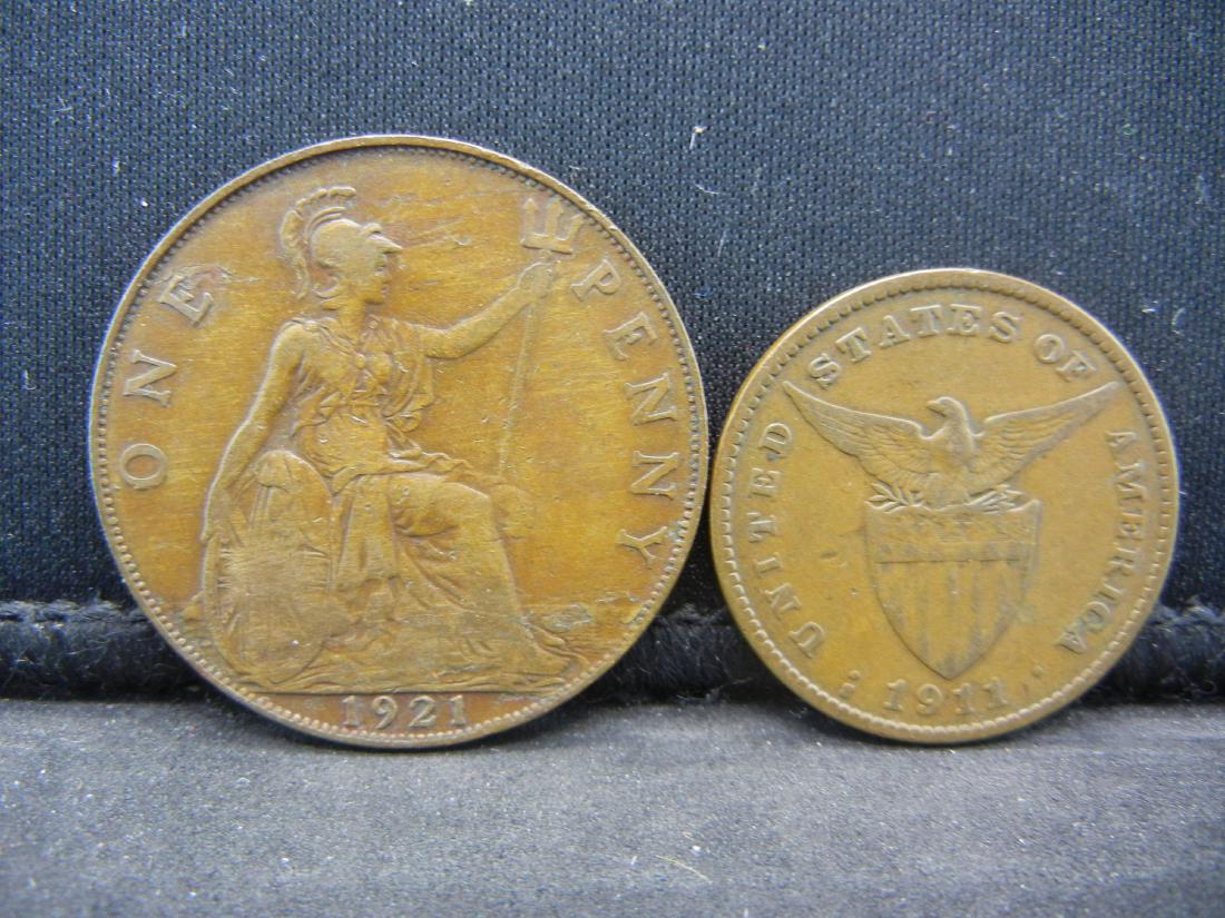 1911 US-Filipinas 1 Centavo. 1921 1 Penny George V: 1911 US-Filipinas 1 Centavo. 1921 1 Penny George V