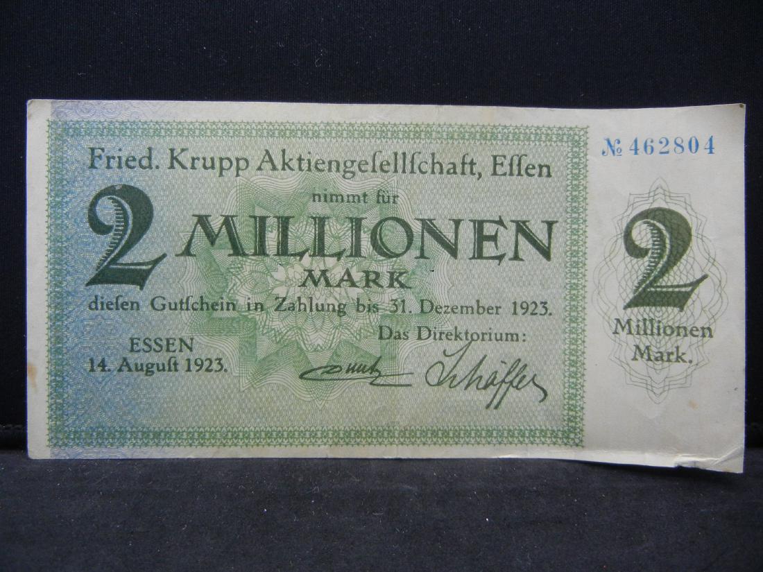 1923 German 2 Million Mark Bank Note.  Serial # 462804 (1 of 3)