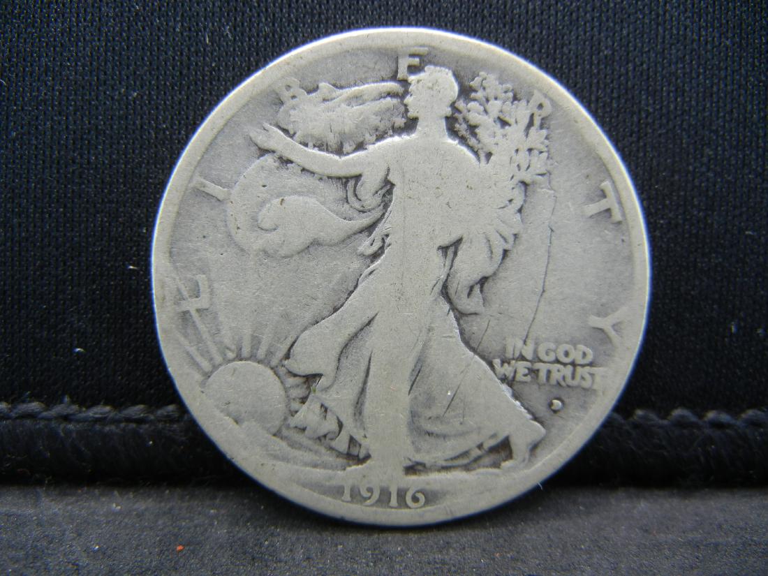 1916-D Walking Liberty Half Dollar, Key Date. (1 of 2)