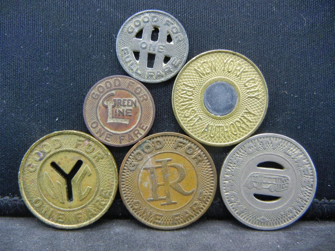 Group of 6 Different Transit Fare Tokens. (1 of 2)