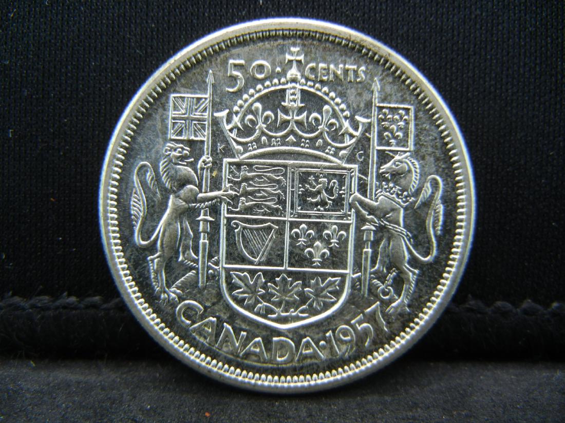1957 Canada 50 Cents 80% Silver Half Dollar, Weighs (1 of 2)
