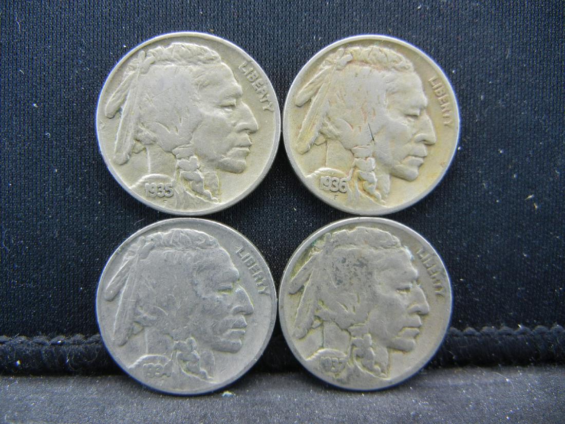 4 Buffalo Nickels. Mixed Dates (1 of 2)