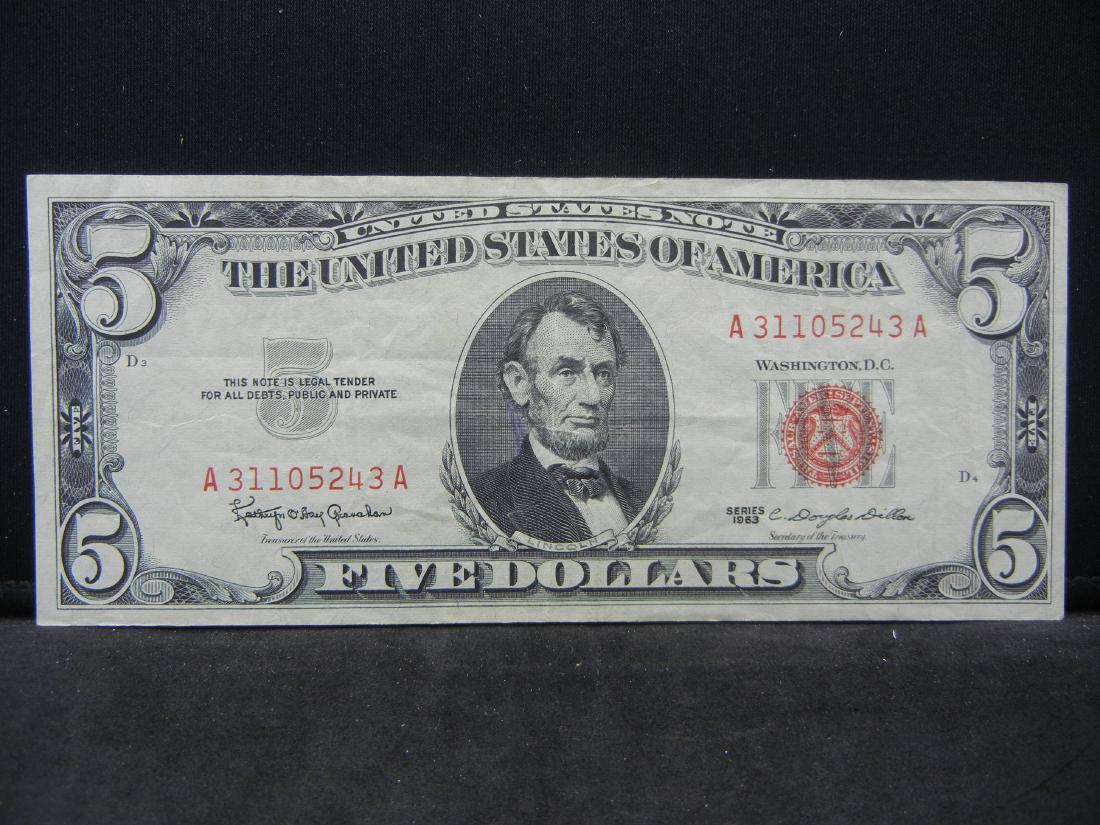 1963 $5 US Red Seal Bank Note (1 of 3)