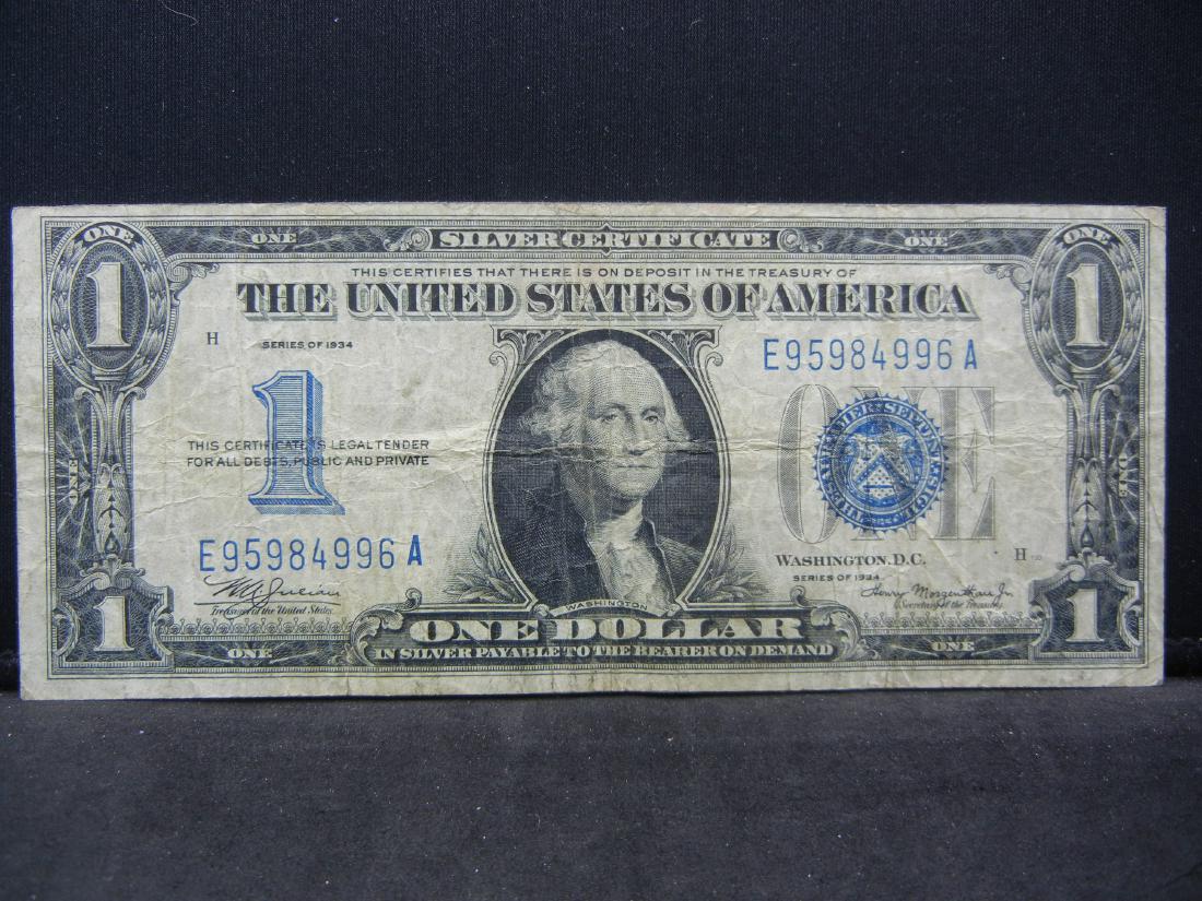1934 $1 US Silver Certificate. Funny Back (1 of 3)