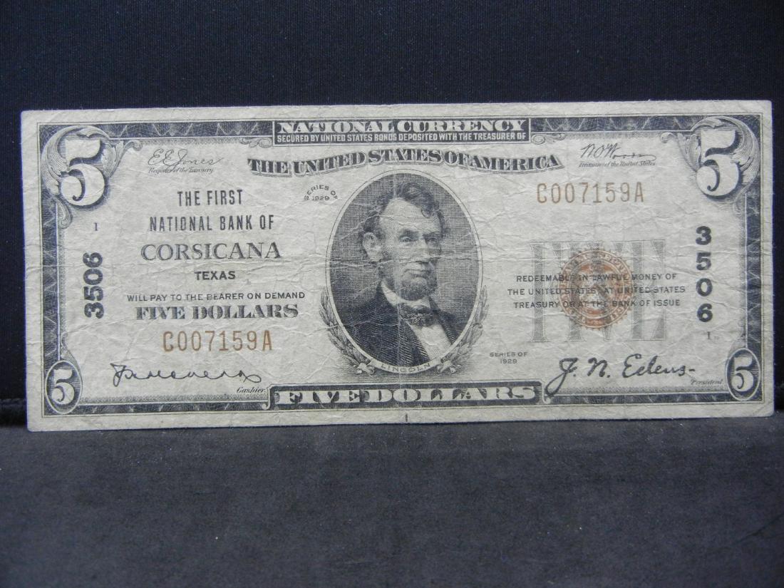 1929 $5 National Bank of Corsicana Texas Bank Note (1 of 4)