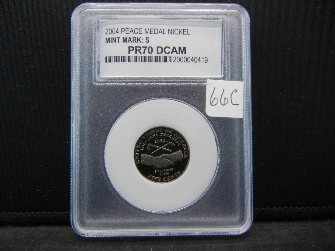 2004-S NICKEL (PEACE MEDAL), PCC/PR70 DCAM, (PRICE: 2004-S NICKEL (PEACE MEDAL), PCC/PR70 DCAM, (PRICE GUIDE $50), THE HIGHEST GRADE GIVEN!