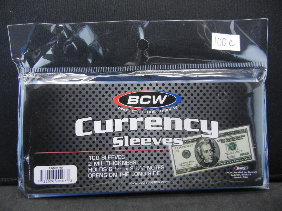 100 CURRENCY SLEEVES, NEW/SEALED 2 MIL THICK. (1 of 3)