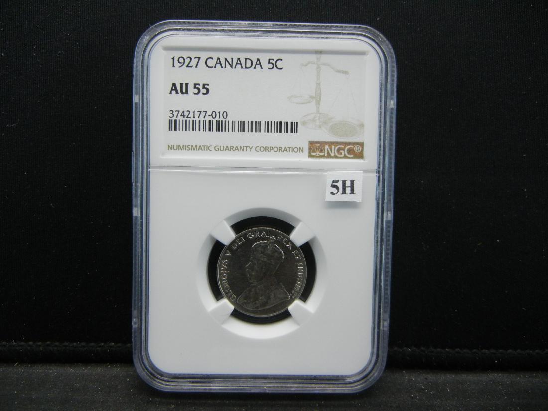 1927 Canada 5 Cent Piece .  NCG AU 55. (1 of 4)