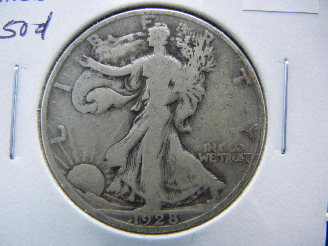 1928-S Walking Half Dollar .  VG+. (1 of 3)